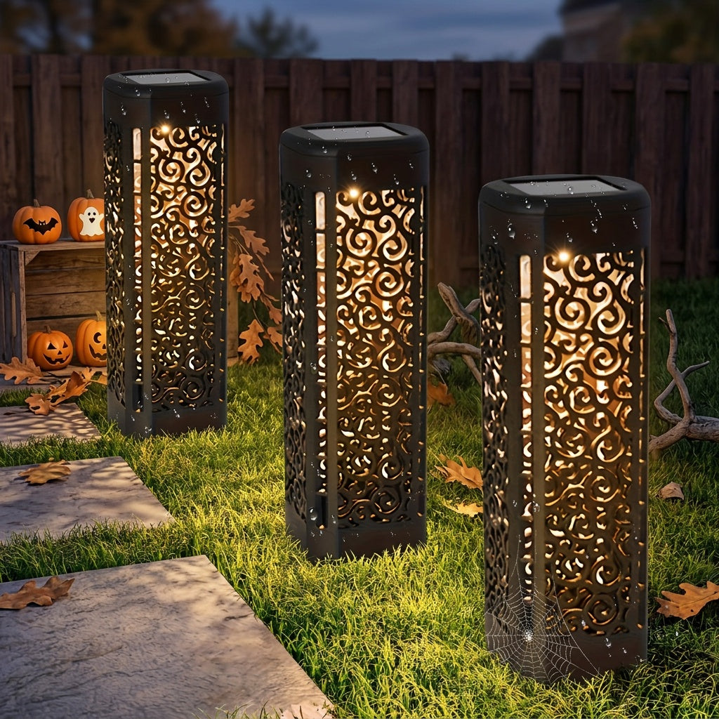 Lampe solaire de jardin noire ajourée à arabesques, lot de 4
