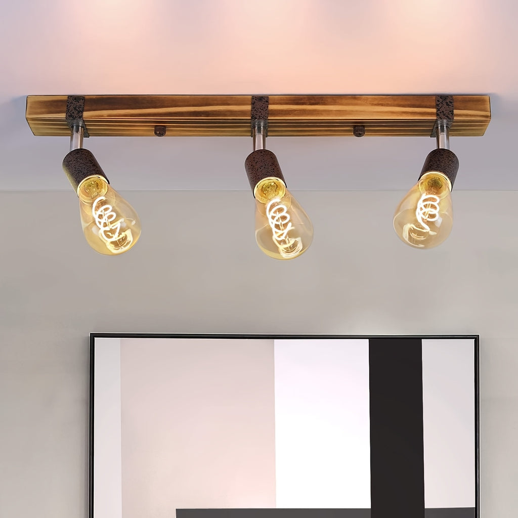 Plafonnier en bois flammé à spots orientables, 2 ou 3 lumières