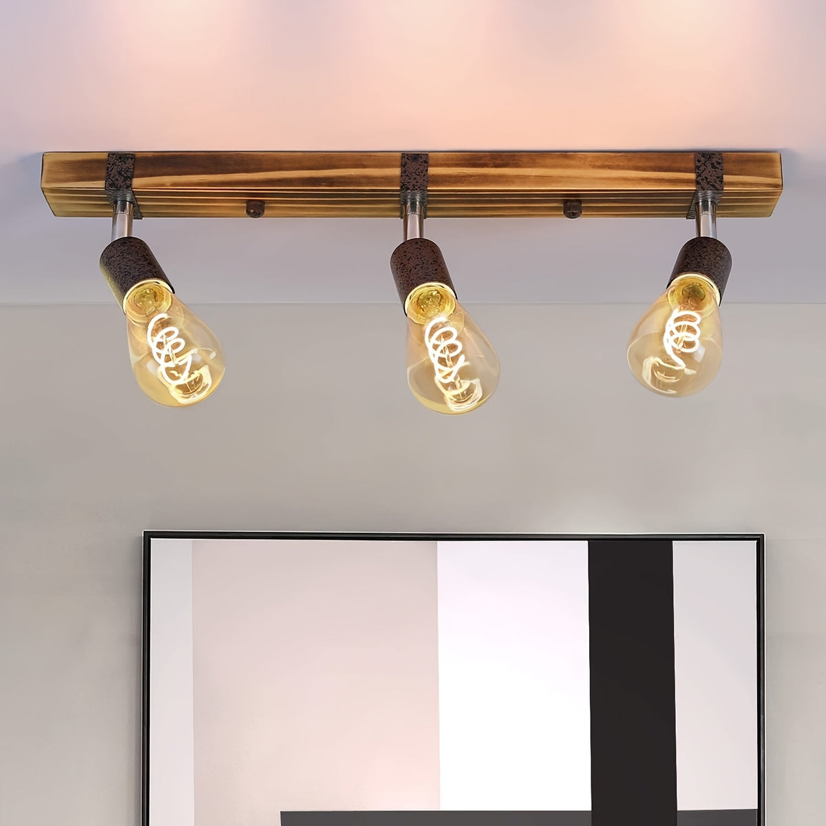 Plafonnier en bois flammé à spots orientables, 2 ou 3 lumières