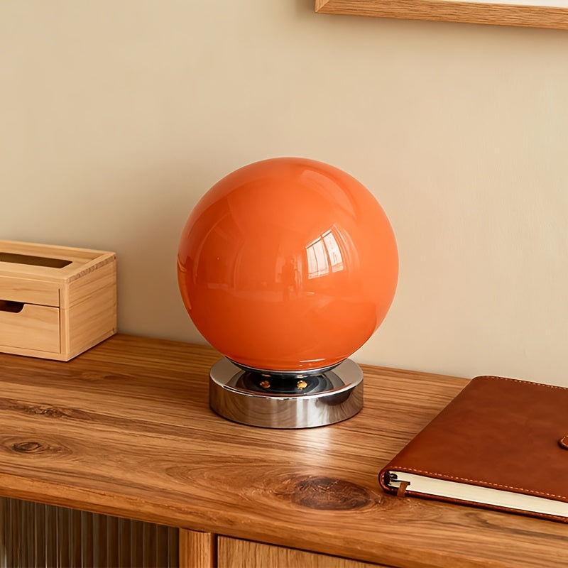 Lampe boule en verre rose sur socle chromé, USB et variateur