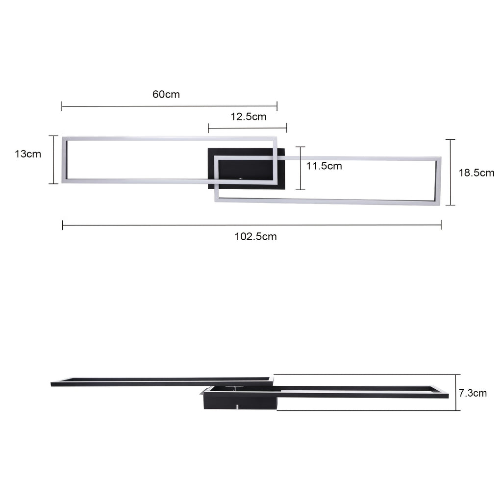 Plafonnier LED à deux cadres rectangulaires, 102,5 cm, 36 W