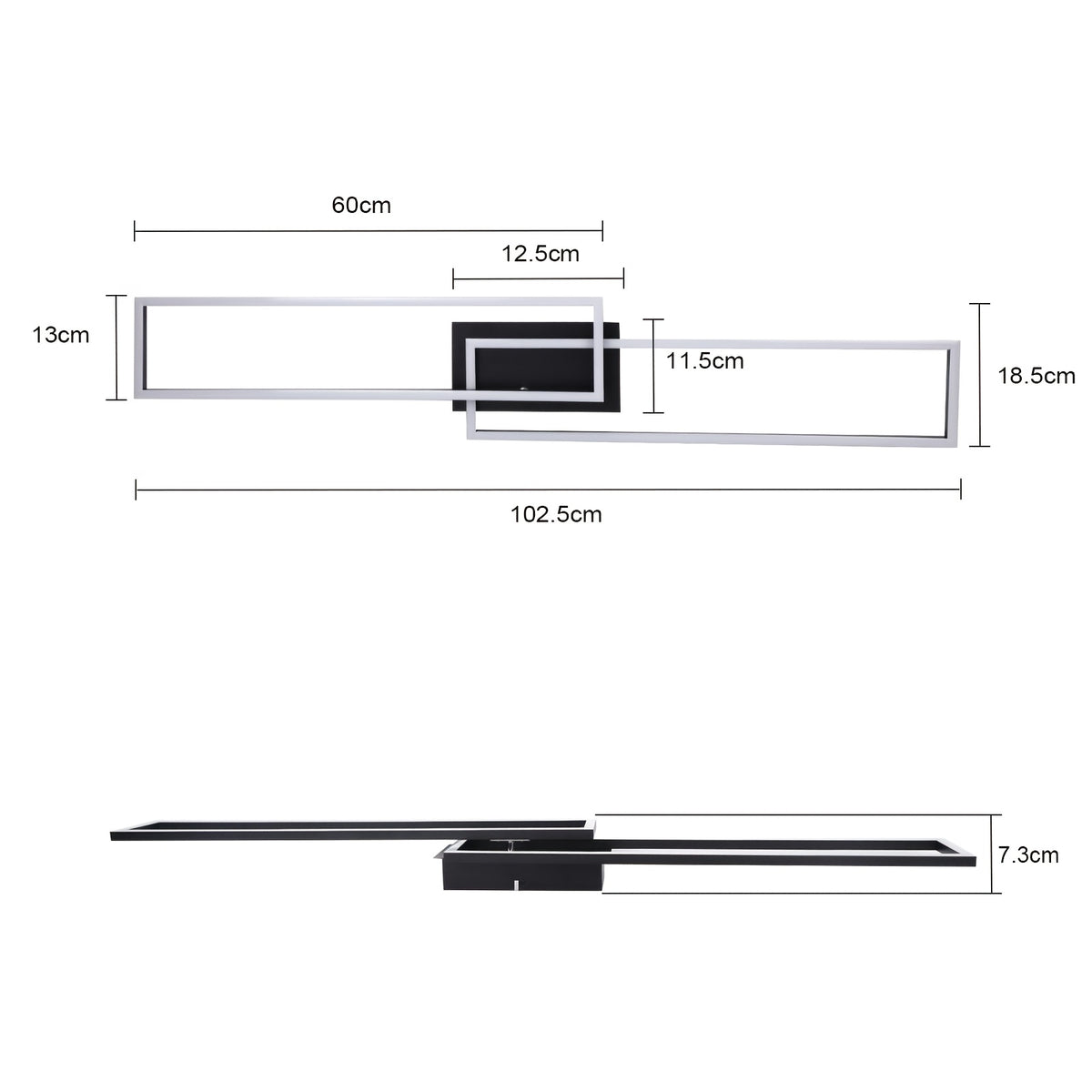 Plafonnier LED à deux cadres rectangulaires, 102,5 cm, 36 W