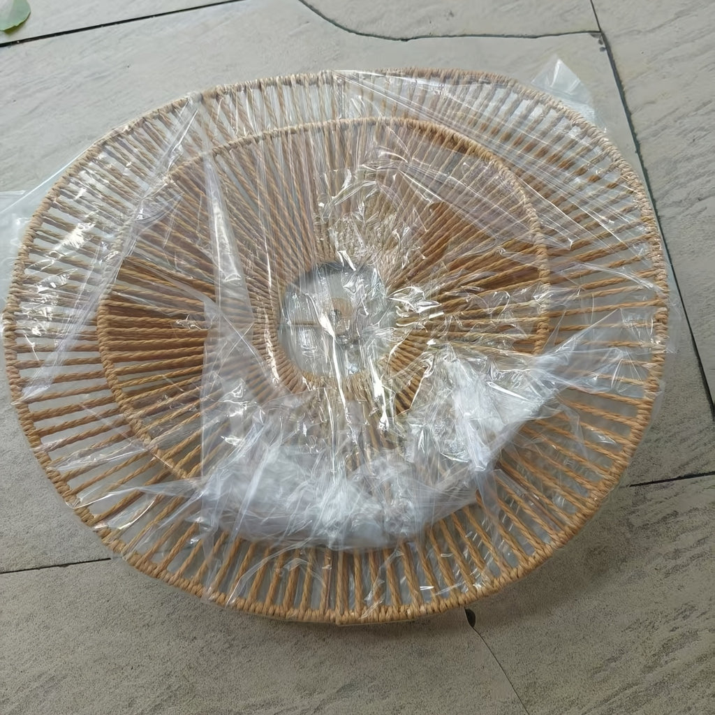Abat-jour double plateau ondulé en corde torsadée, Ø 40 et 30 cm