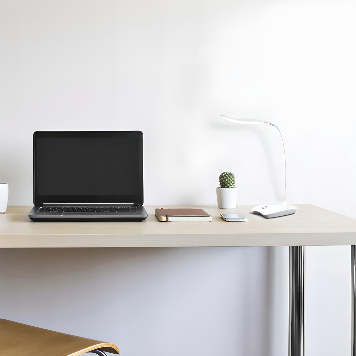 Lampe de bureau LED tactile à col flexible blanc, 14 LED à 5000 K