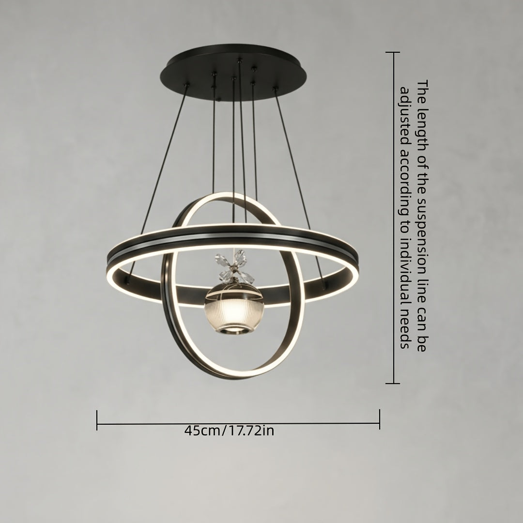 Lustre LED à deux anneaux croisés et globe fleuri, Ø 45 cm