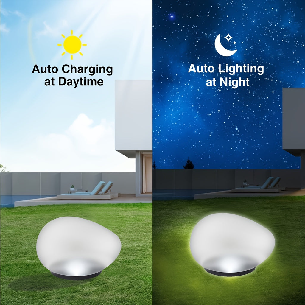 Lampe solaire galet en verre dépoli, lot de 3 pour massifs