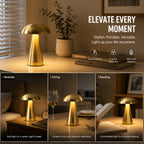 Lampe champignon sans fil en métal, 20,5 cm, 3 teintes et variateur
