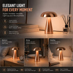 Lampe champignon sans fil en métal, 20,5 cm, 3 teintes et variateur