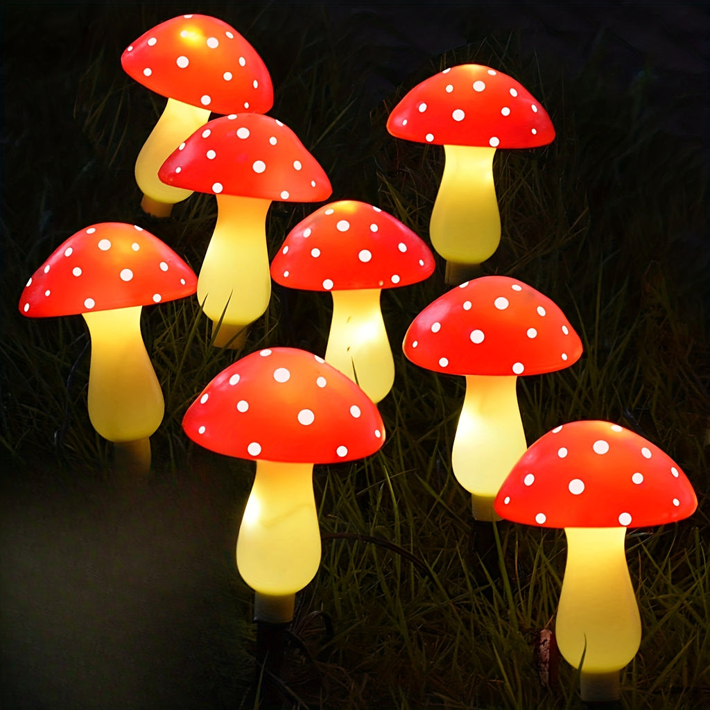 Lot de 8 balises solaires champignon rouges à pois, IP44