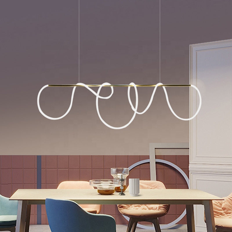 Suspension LED à tube de silicone en boucles sur barre dorée de 100 cm
