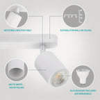 Spot de plafond 4 cylindres blancs orientables, barre 55 cm, GU10