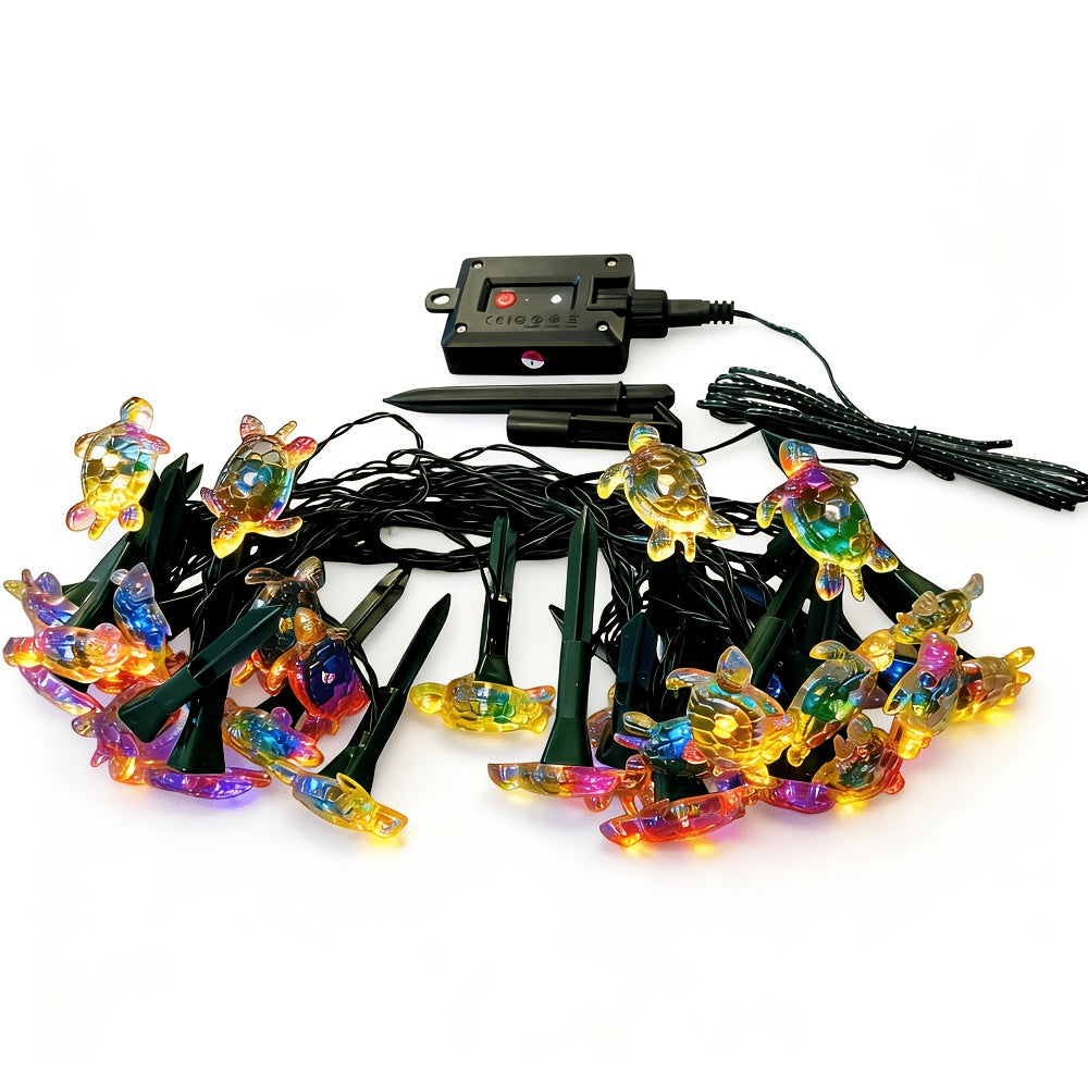 Guirlande solaire à piquets en forme de tortue, 10 ou 20 lumières