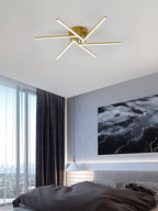 Plafonnier LED à six branches en étoile, doré, blanc ou noir, 76 cm