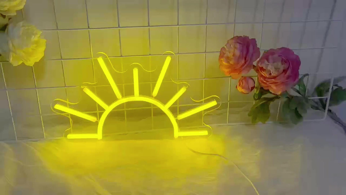 Néon LED lever de soleil jaune sur plaque acrylique, USB, 30 cm
