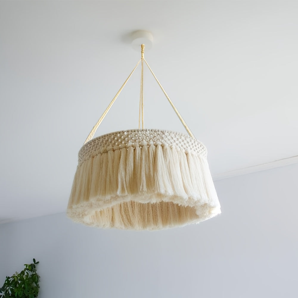 Abat-jour suspendu en macramé à franges, bohème, Ø 30 x H 20 cm