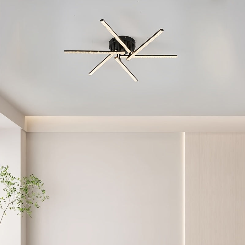 Plafonnier LED à six branches en étoile, doré, blanc ou noir, 76 cm
