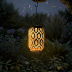 Lanterne solaire ajourée en métal kaki à anse, 29 cm, IP44