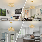 Lustre doré à feuilles d'érable en cristal, Ø 30 cm, douilles G9