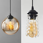 Suspension boule en verre ambré et perles de verre, douille E27