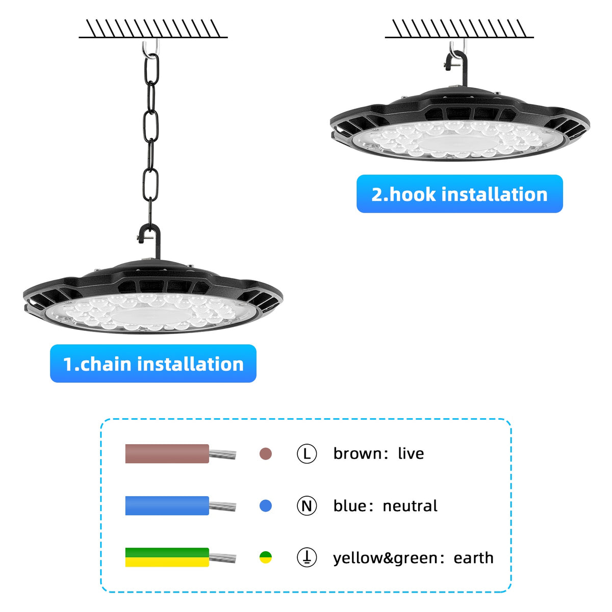 Plafonnier LED industriel rond 200 W, Ø 24 cm, lot de 10