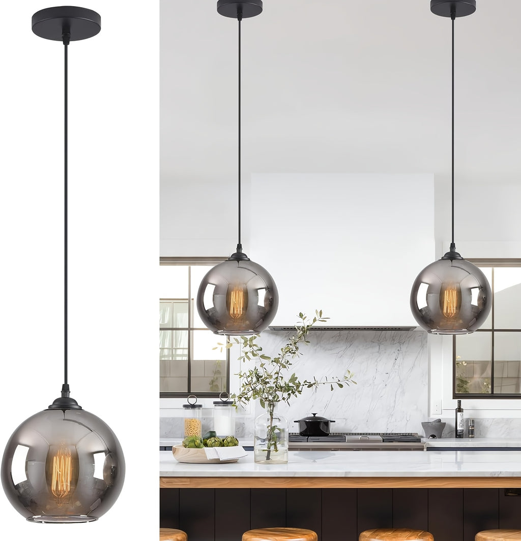 Suspension boule en verre gris fumé Ø 18 cm, à l'unité ou par trois