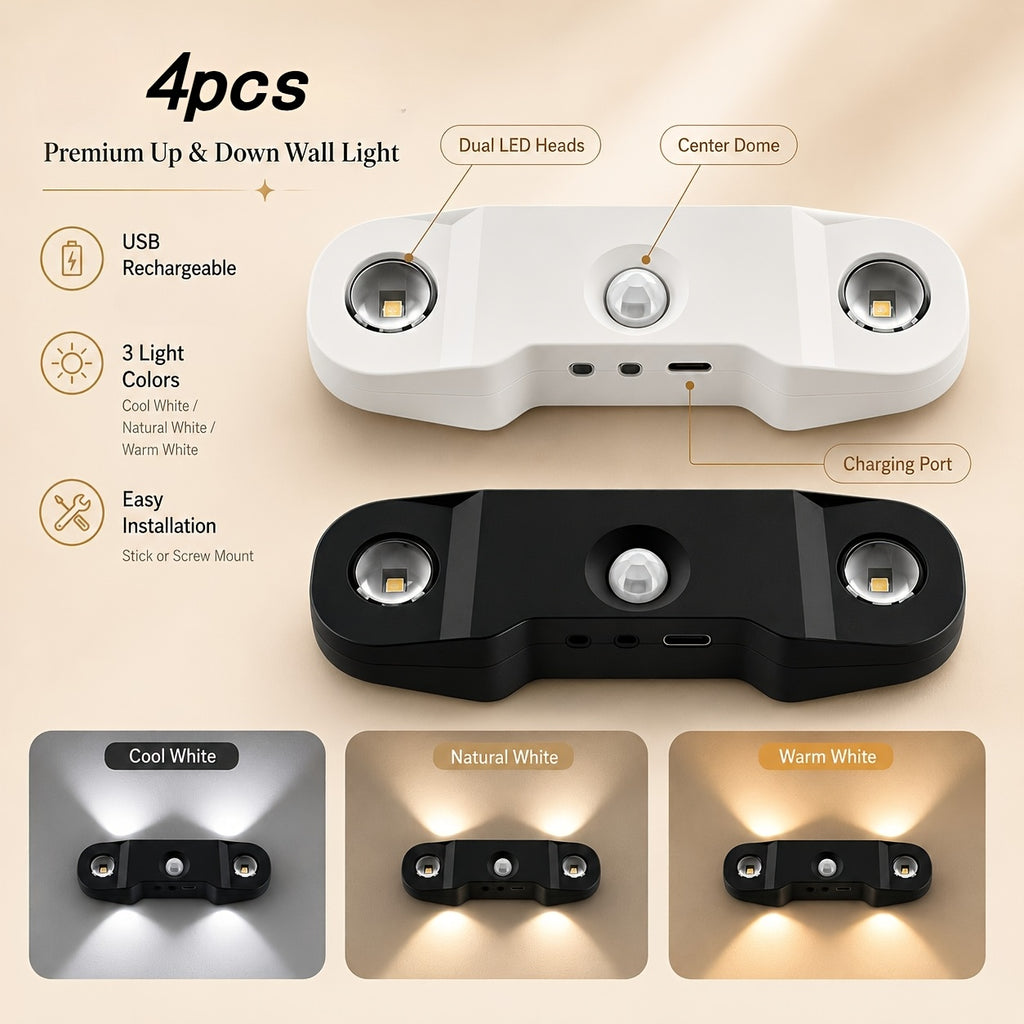 Applique murale LED sans fil haut et bas rechargeable, lot de 4