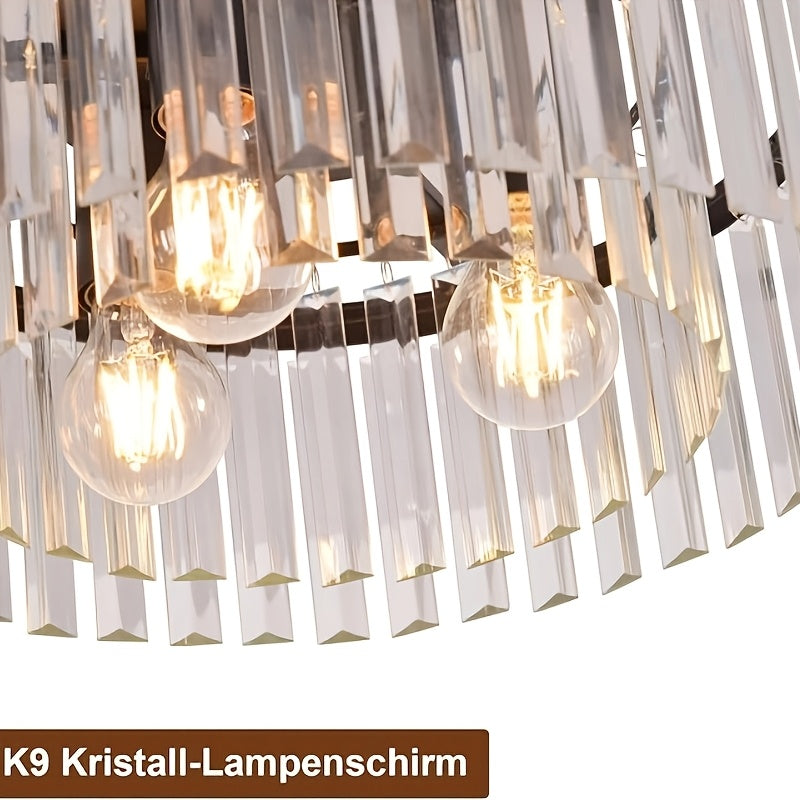 Plafonnier noir à prismes de cristal, 3 lumières E27, Ø 40 cm