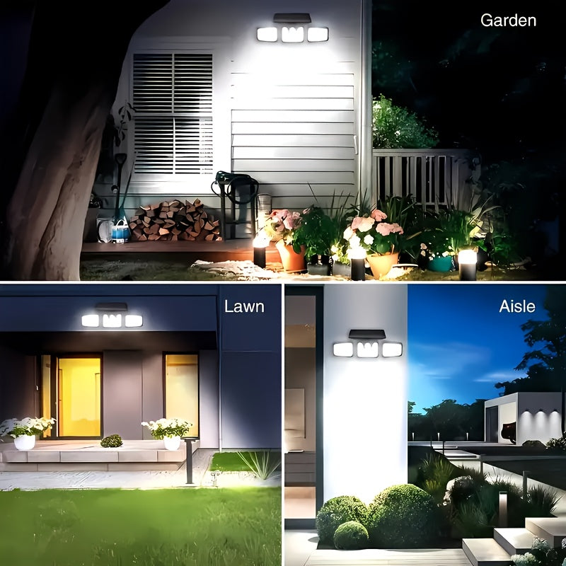 Applique solaire 74 LED à têtes orientables, 800 lumens, détecteur