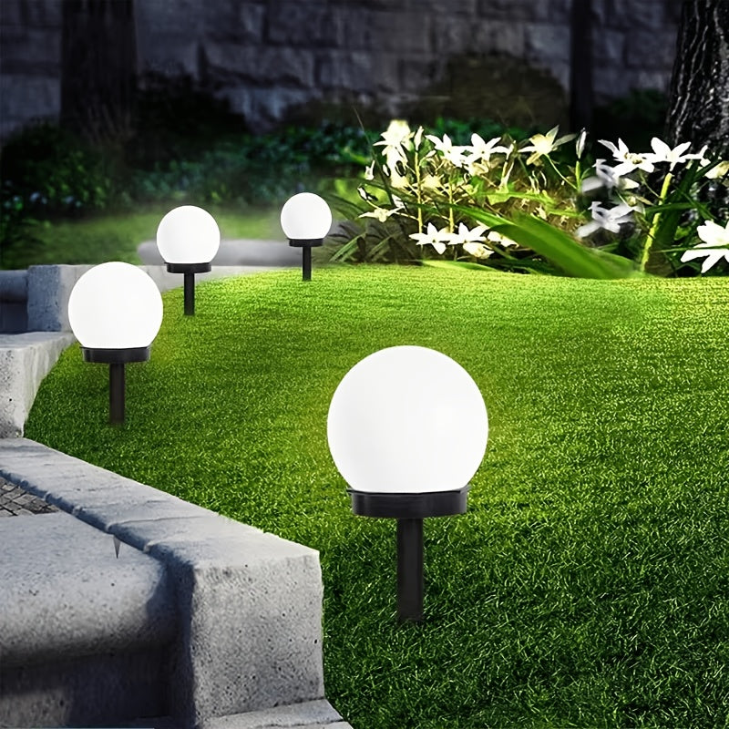 Lampe solaire boule blanche à piquet IP65, lot de 4 pour pelouse