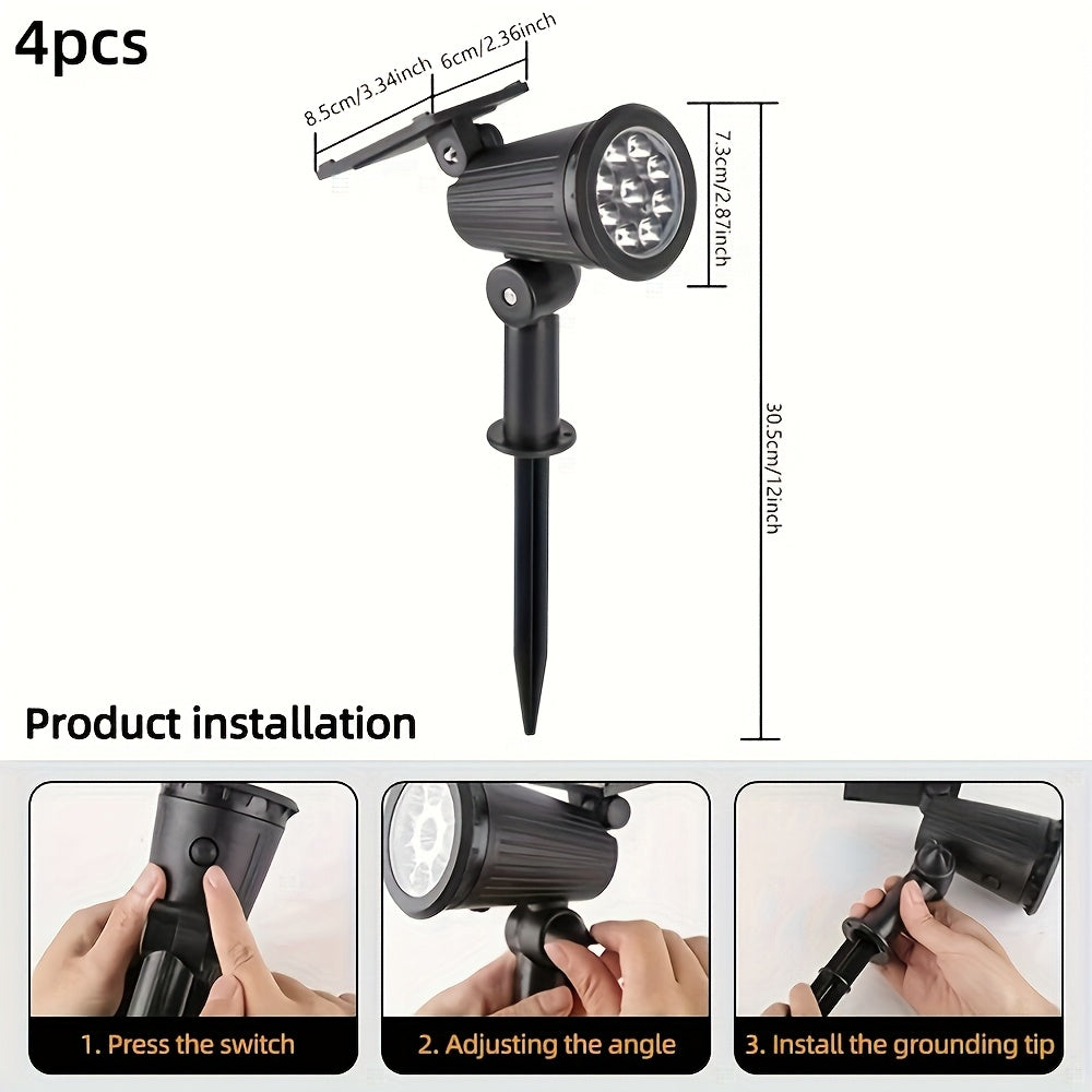 Spot solaire orientable 9 LED à piquet ou mural, IP65, lot de 4