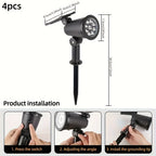 Spot solaire orientable 9 LED à piquet ou mural, IP65, lot de 4