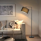 Lampadaire liseuse noir à potence et abat-jour tambour, 166 cm