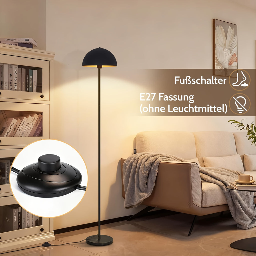 Lampadaire dôme noir à intérieur doré de 170 cm, douille E27