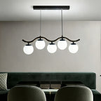 Suspension 5 globes sur barre ondulée, noire, dorée ou blanche