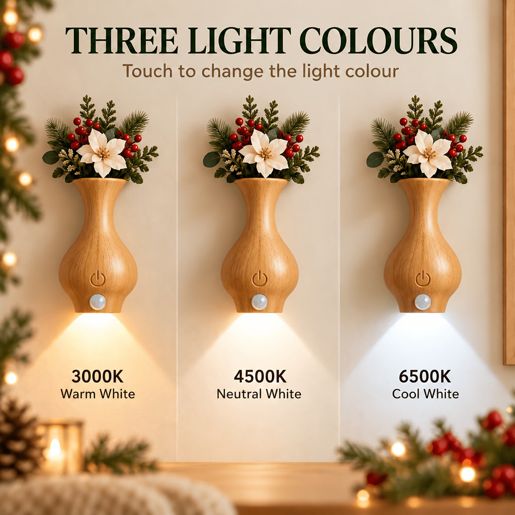 Applique vase LED à détecteur effet bois ou pierre, par 1 ou 2