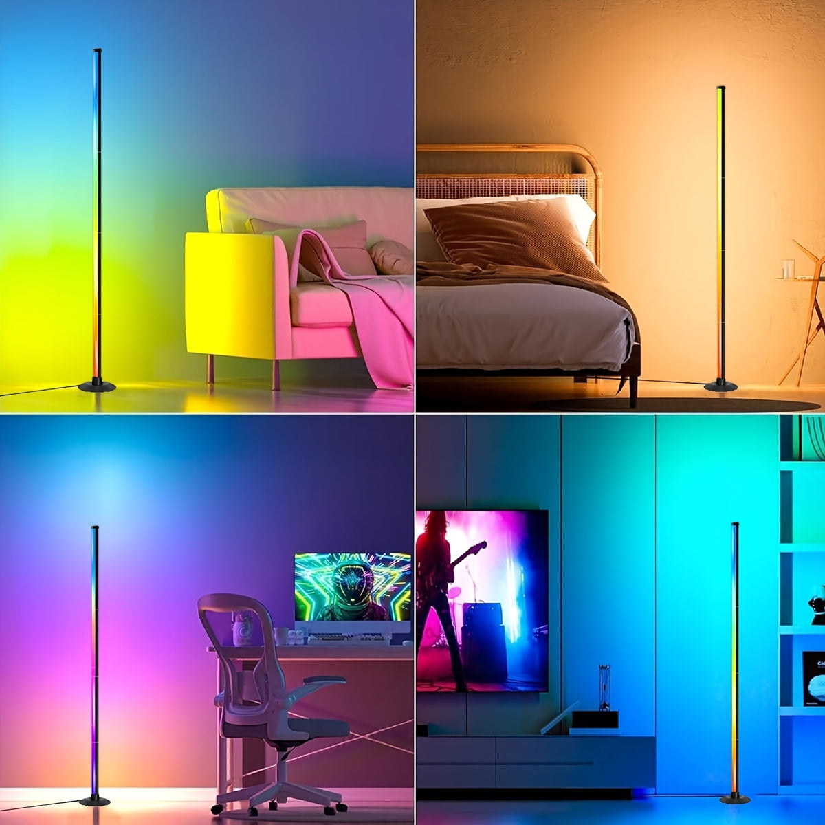 Lampadaire LED RVB à quatre segments, appli et minuterie, 122 cm