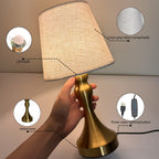 Lampe de chevet dorée, abat-jour conique aspect lin, câble USB