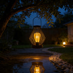 Lanterne solaire en fil de fer noir et ampoule effet Edison, 30,5 cm