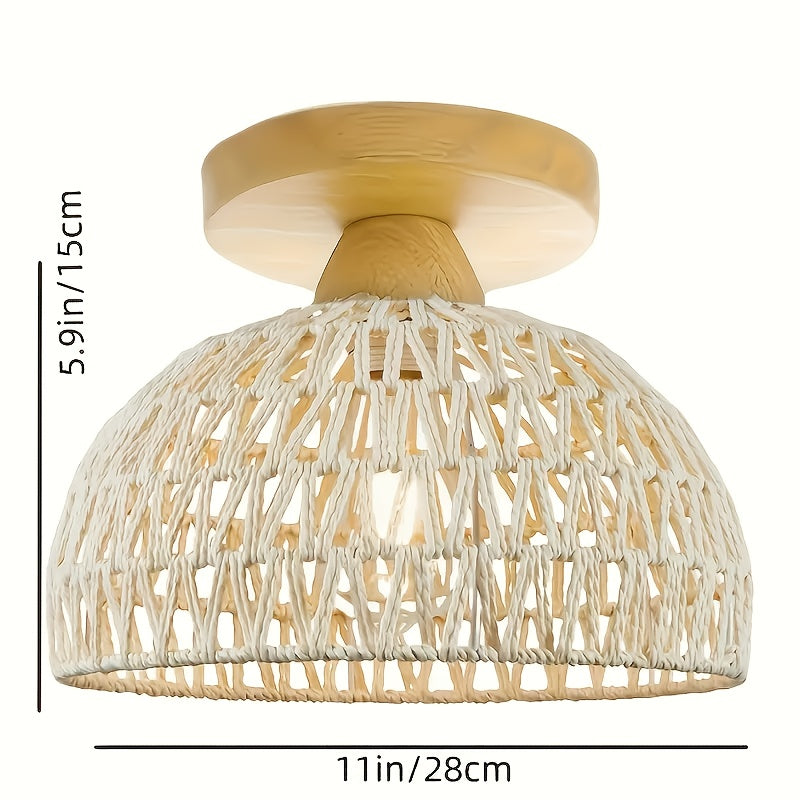 Plafonnier dôme en corde tressée Ø 28 cm, naturel ou blanc
