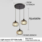 Lustre 3 globes en cristal et cage en métal, noir ou doré, E27