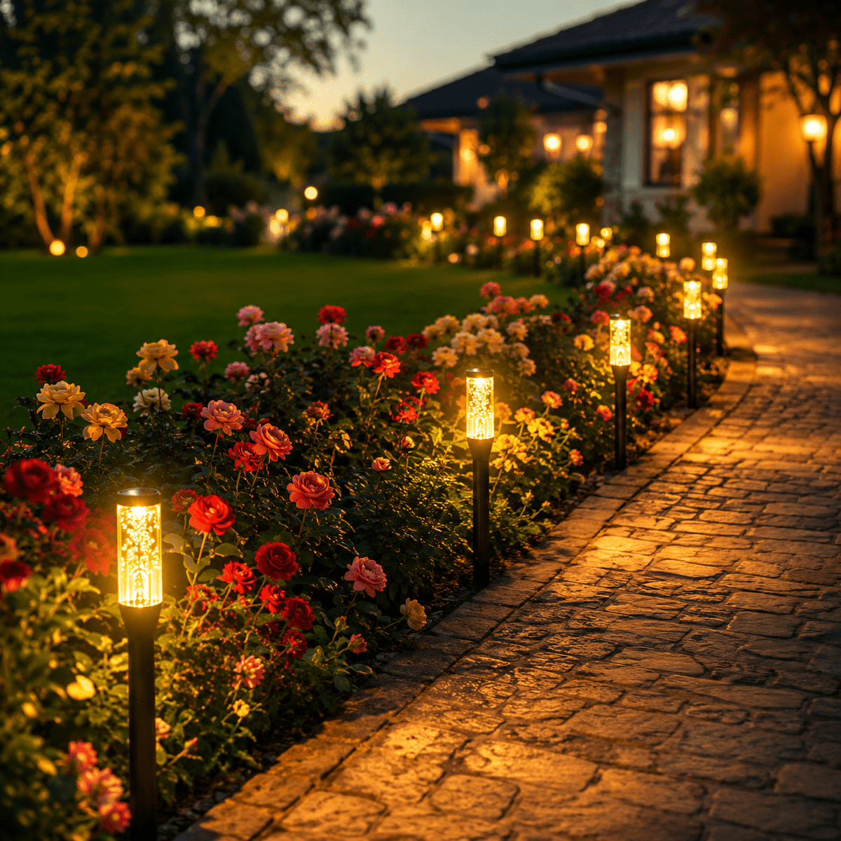Guirlande solaire tubes à bulles sur piquets, 10 lampes, 12 modes