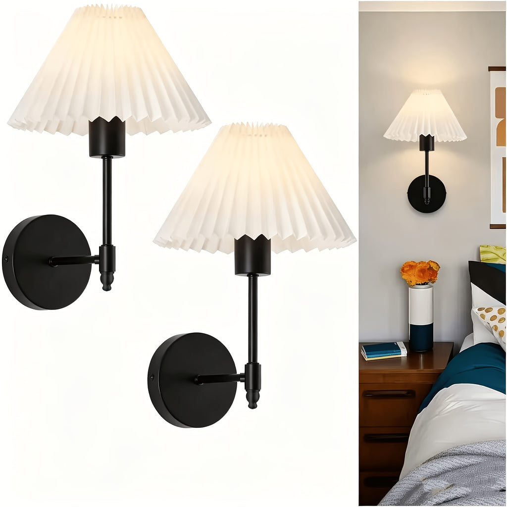 Lot de 2 appliques murales à abat-jour plissé blanc, doré ou noir