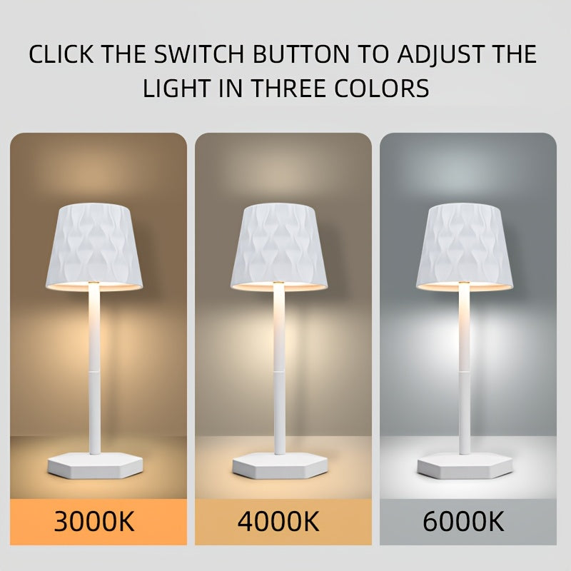 Lampe de bureau LED rose sans fil, abat-jour facetté en relief
