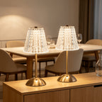 Lot de 2 lampes de table sans fil dorées, abat-jour effet cristal