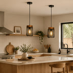 Lot de 2 suspensions, grille métal et bois ou baguettes de verre