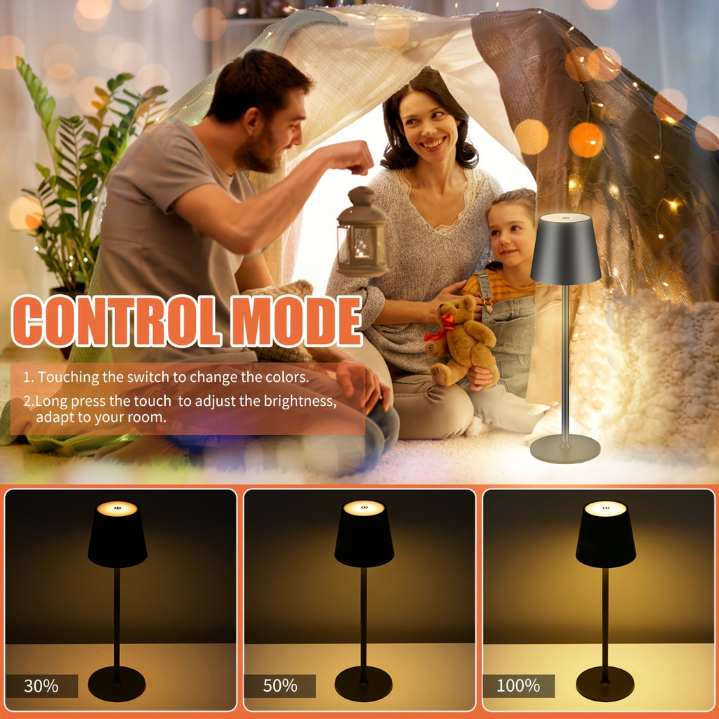 Lampe de table LED sans fil à abat-jour conique et deux hauteurs