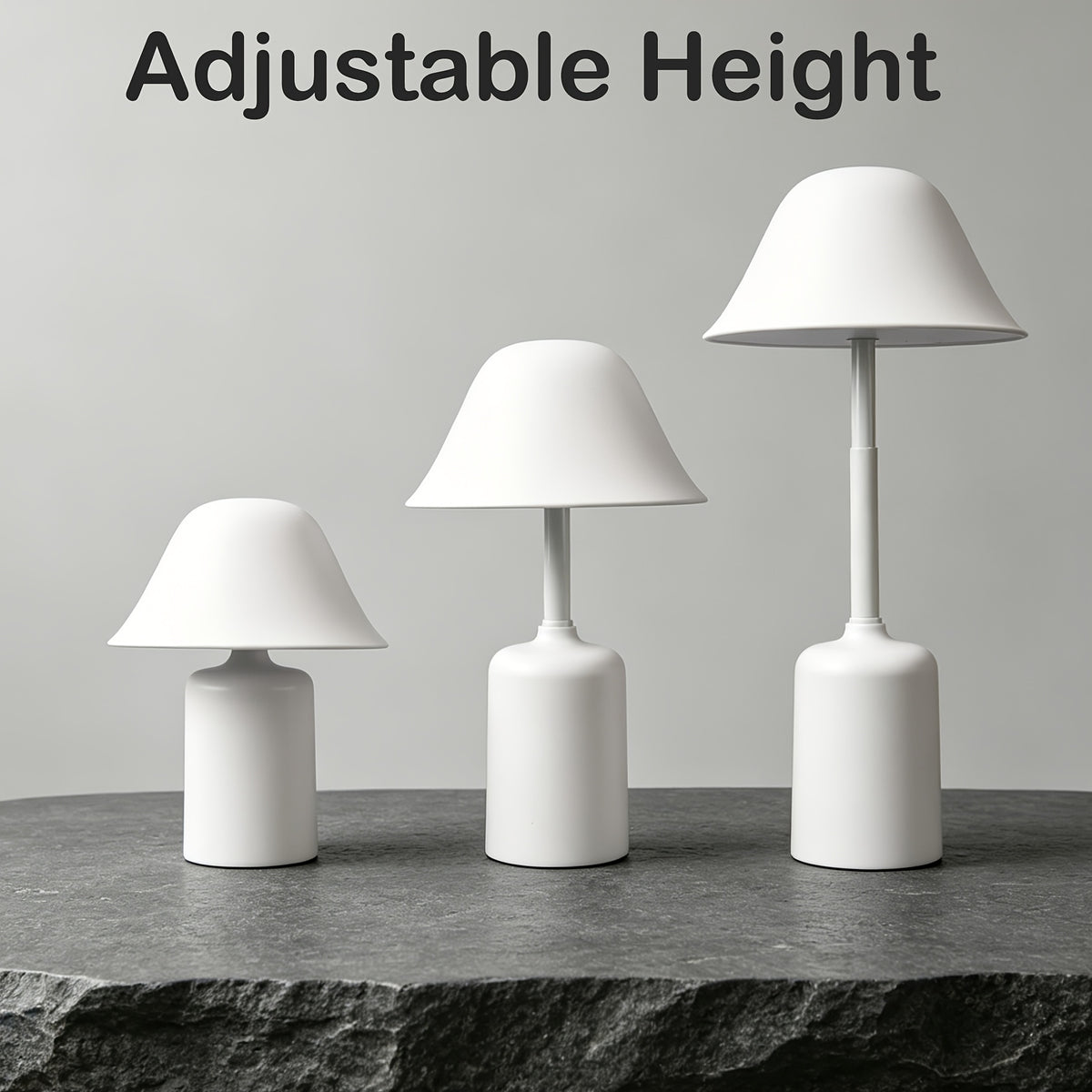 Lampe champignon blanche à hauteur réglable, sans fil et tactile