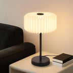 Lampe de chevet abat-jour plissé en papier blanc, pied noir G9