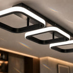 Plafonnier LED à trois carrés lumineux noirs, 53 cm, trois teintes