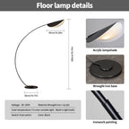 Lampadaire arc design à abat-jour feuille noir, 200 cm de haut